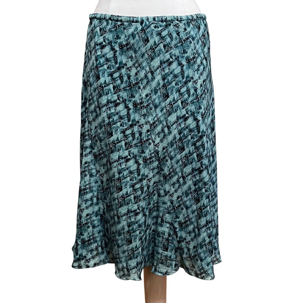 Jones New York Silk Midi Skirt‎ Abstract Teal Black Lined Fairy Cottage Midi 16